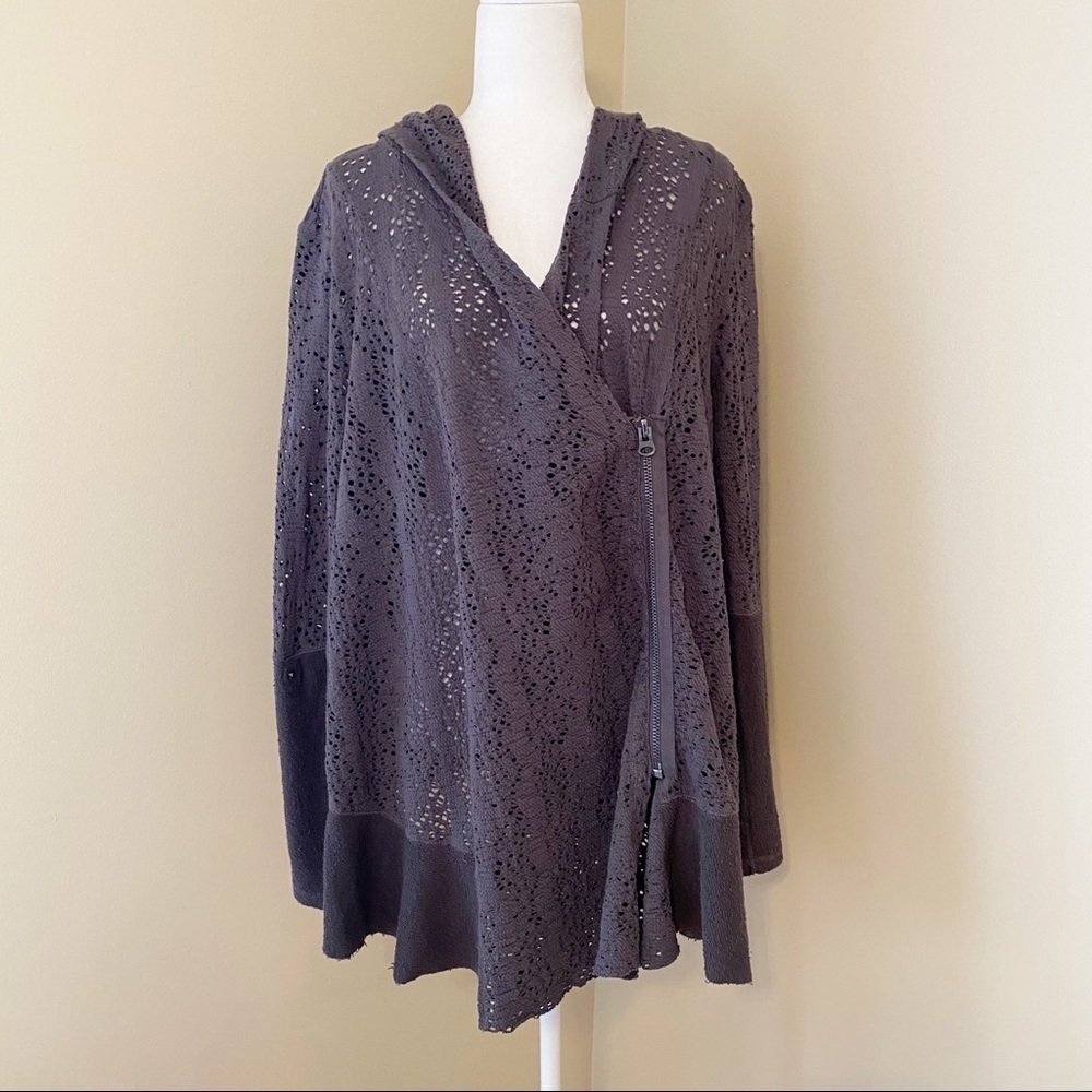 Free People Doily Hooded Zip Slate Cardigan - S
